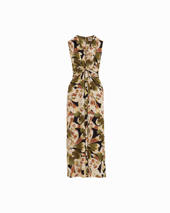 Anne Klein ANNE BLACK MULTI Twist Front V-Neck Sleeveless Maxi Dress