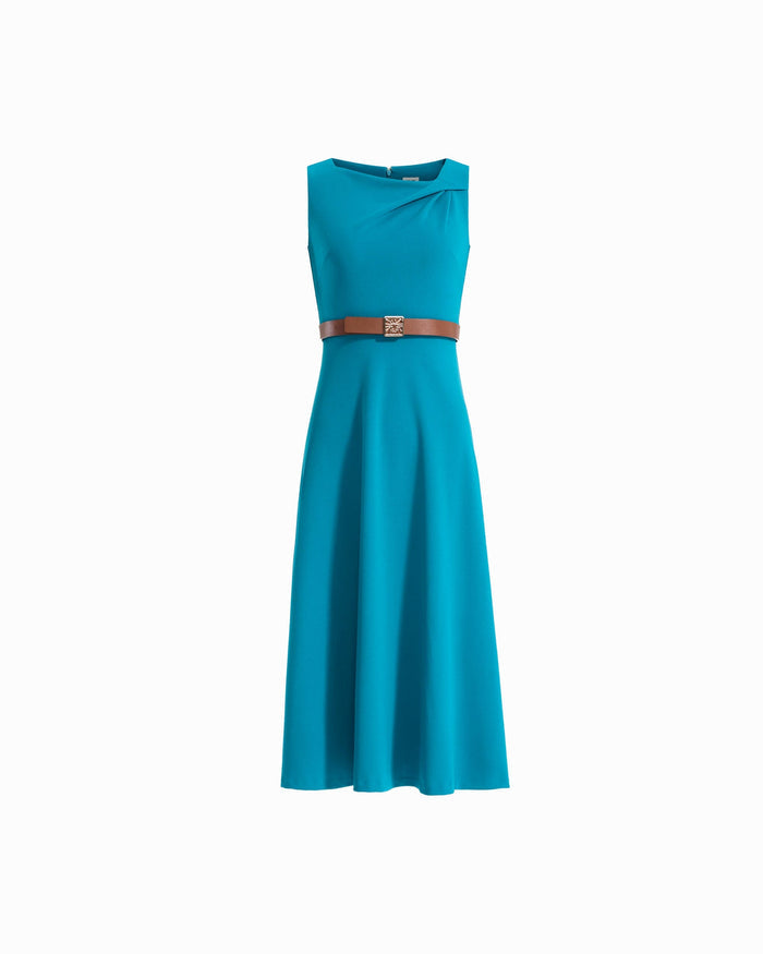 Anne Klein TEAL Twist Neckline Fit & Flare Dress