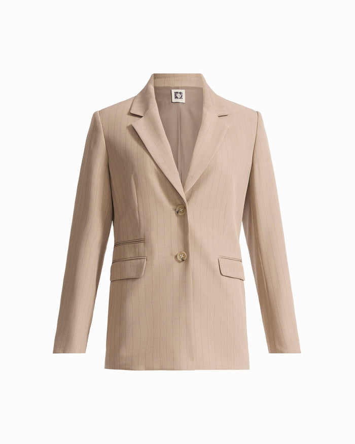 Anne Klein NATURAL CLAY/ANNE BLAC Two-Button Triple-Pocket Jacket