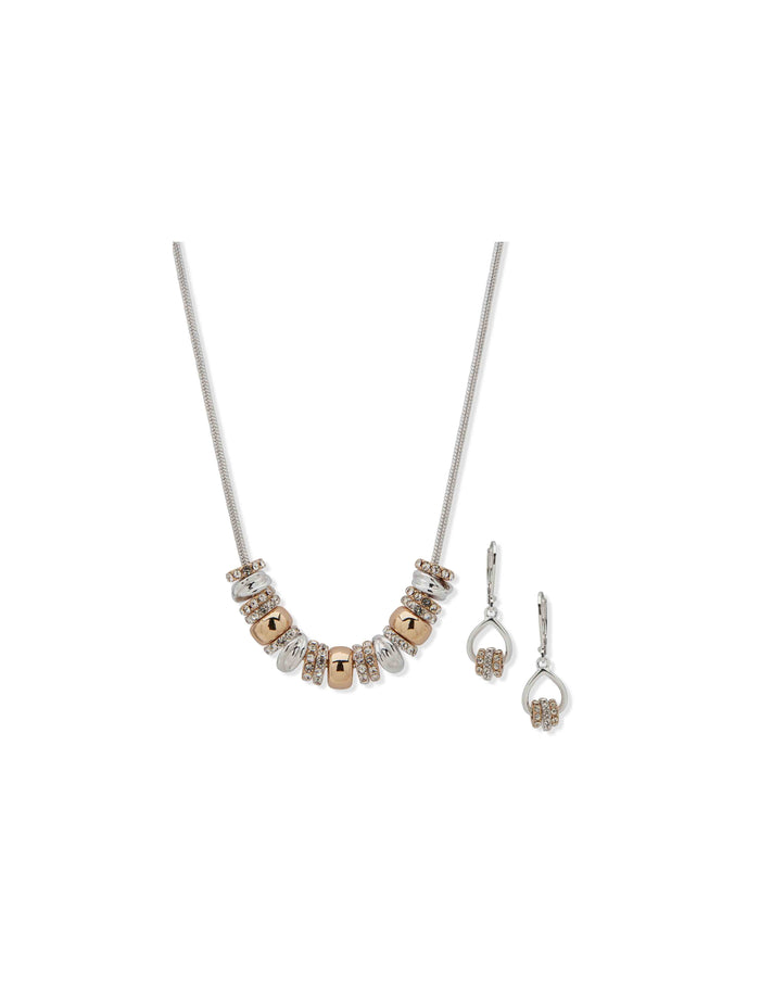 Anne Klein Two Tone Two-Tone Rondell Slider Necklace & Earring Set