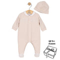 Unisex Beige Embroidered Babygrow & Hat