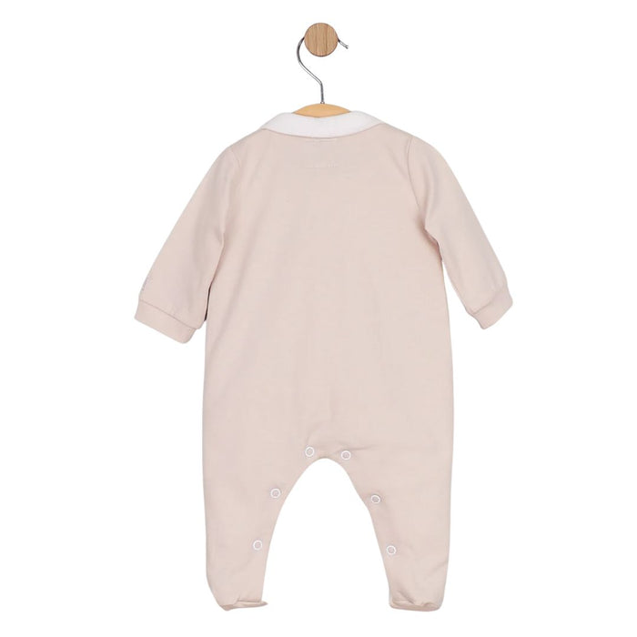 Unisex Beige Embroidered Babygrow & Hat
