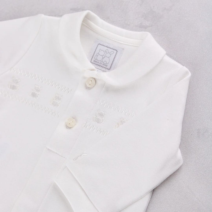 Unisex White Embroidered Babygrow & Hat