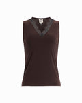 Anne Klein DEEP MAHOGANY V-Neck Lace Trim Top
