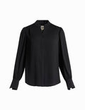 Anne Klein Anne Black V Neck Pleat Front Blouse