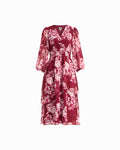 Anne Klein NEW BURGUNDY MULTI V-Neck Tiered Ruffle Midi Dress