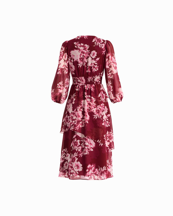 Anne Klein V-Neck Tiered Ruffle Midi Dress