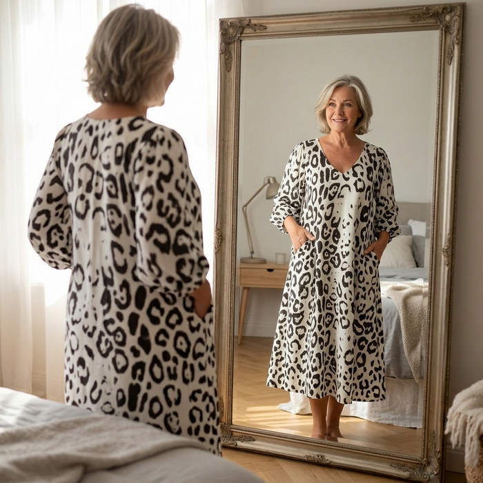 Vivara – Leopard Print V Neck Pocket Dress