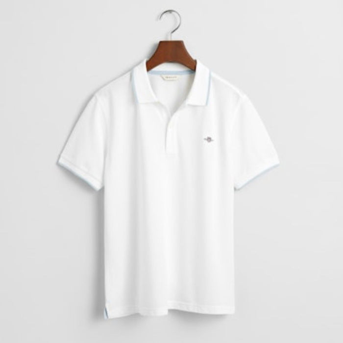 White & Blue Trim Polo Shirt
