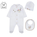 White Embroidered Babygrow, Hat & Bib