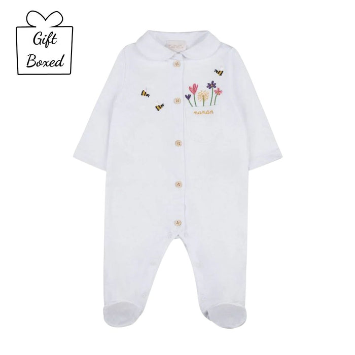 White Embroidered Babygrow, Hat & Bib