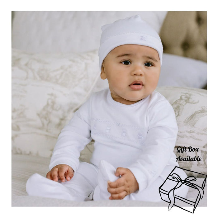 White Embroidered Teddy Babygrow & Hat