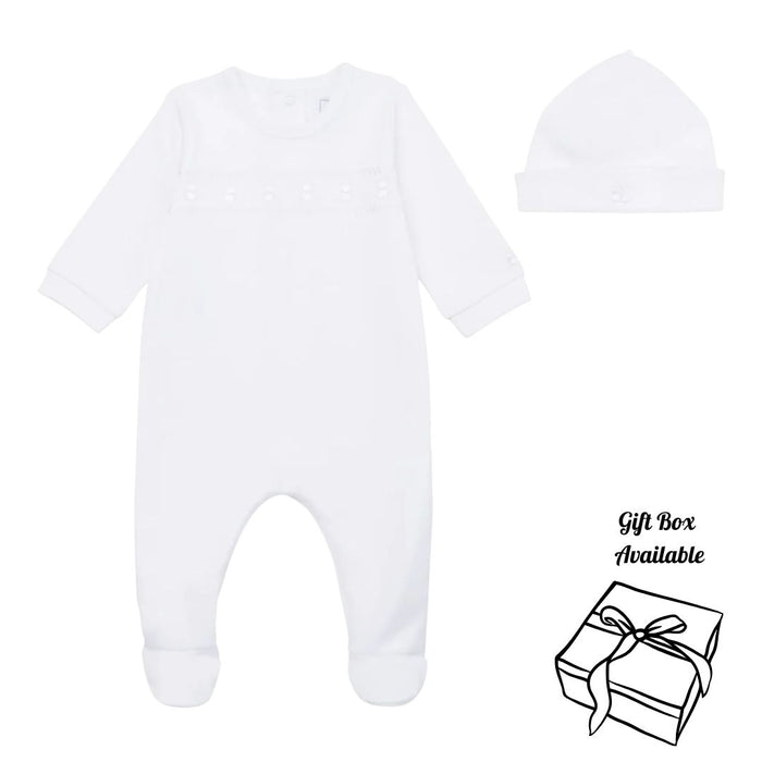 White Embroidered Teddy Babygrow & Hat