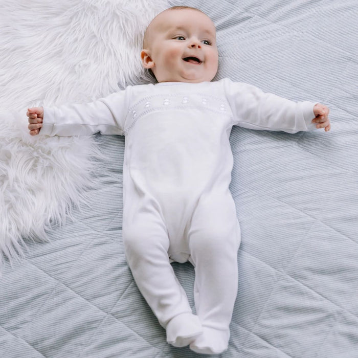 White Embroidered Teddy Babygrow & Hat