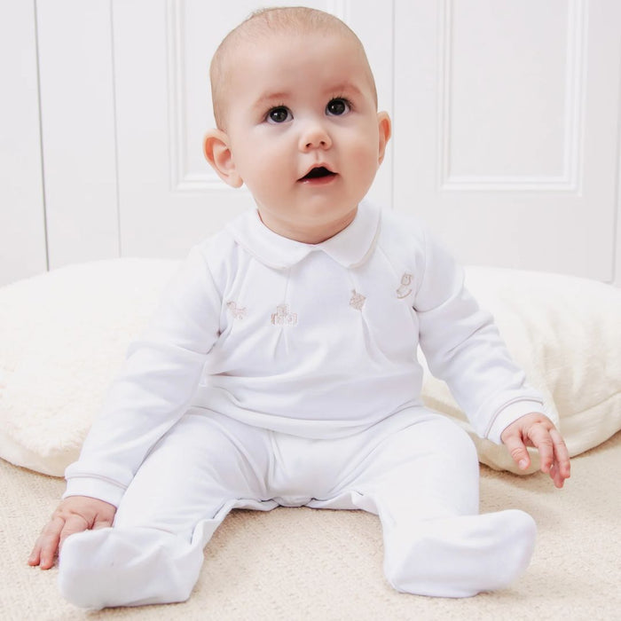 White Embroidered Toys Babygrow