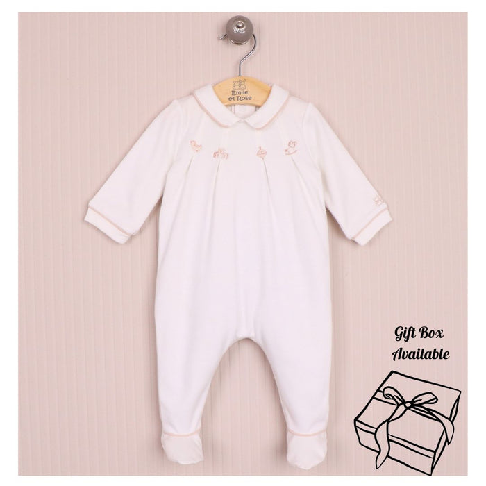 White Embroidered Toys Babygrow