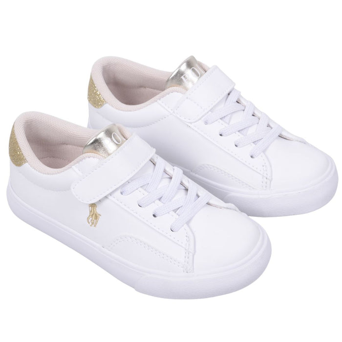 White & Gold Glitter Velcro Trainers
