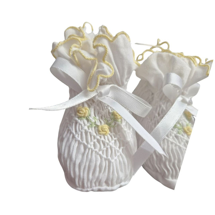 White & Lemon Hand Smocked Booties