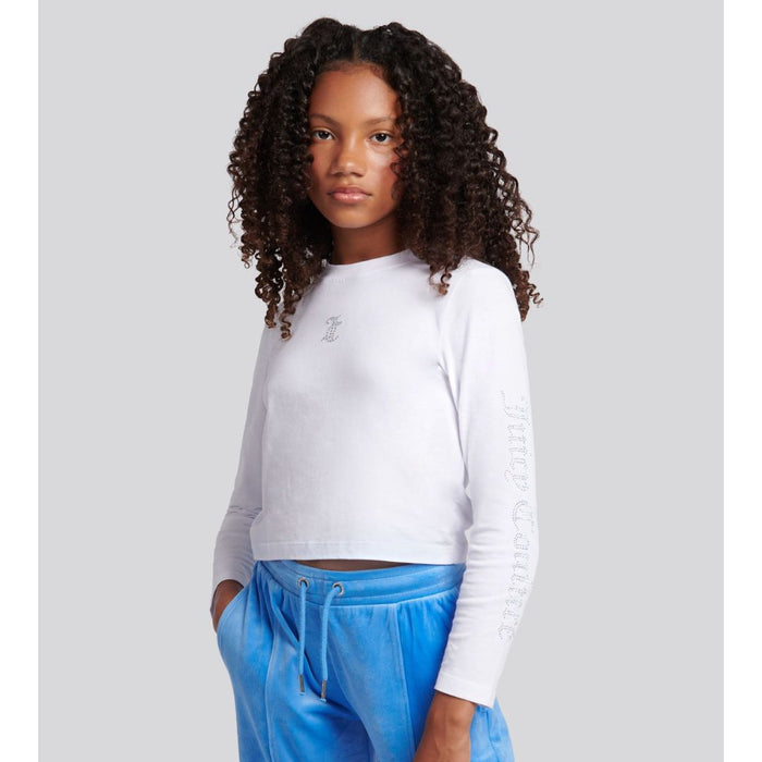 White Long Sleeve Diamante Top