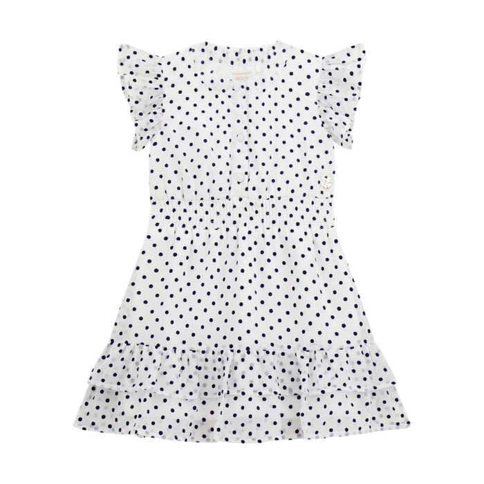 White & Navy Chiffon Polka Dot Dress