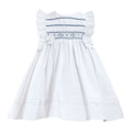 White & Navy Smock Bow Dress