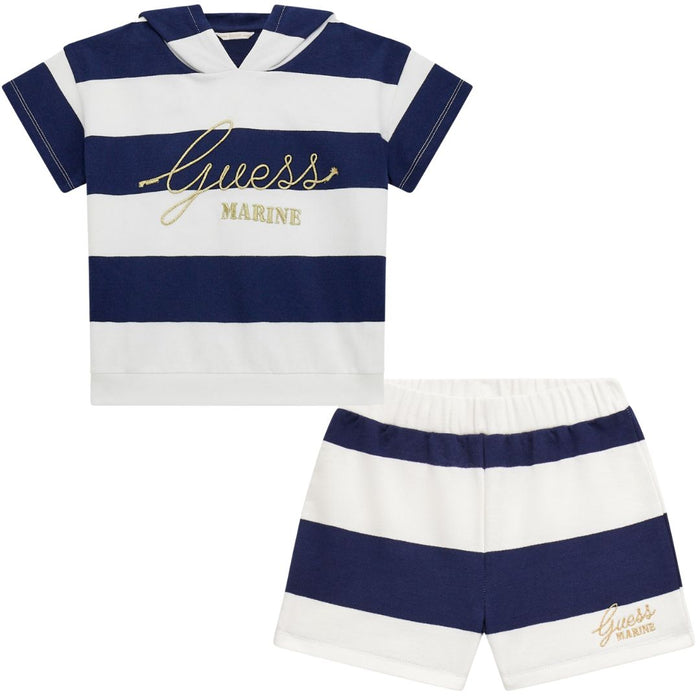 White & Navy Striped Logo Set