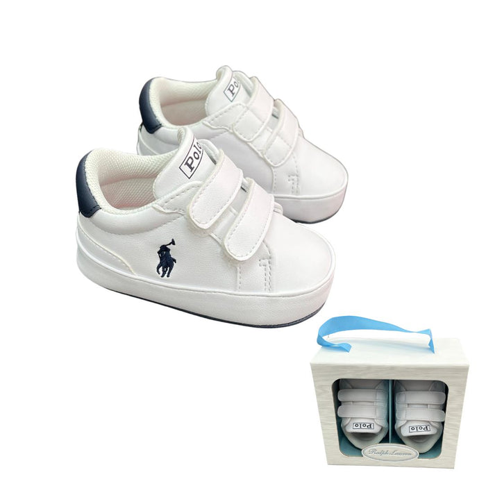 White & Navy Tag Pre Walker Trainers