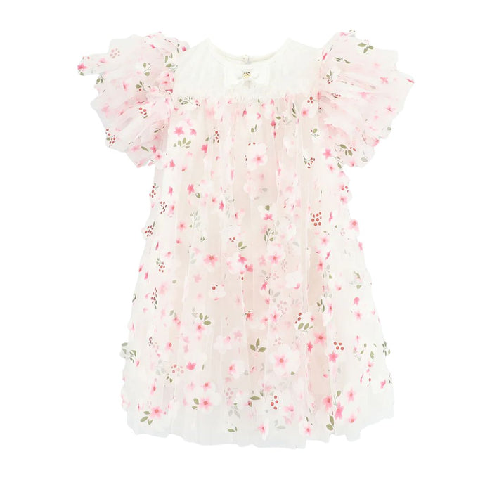 White & Pink 3D Flower Dress