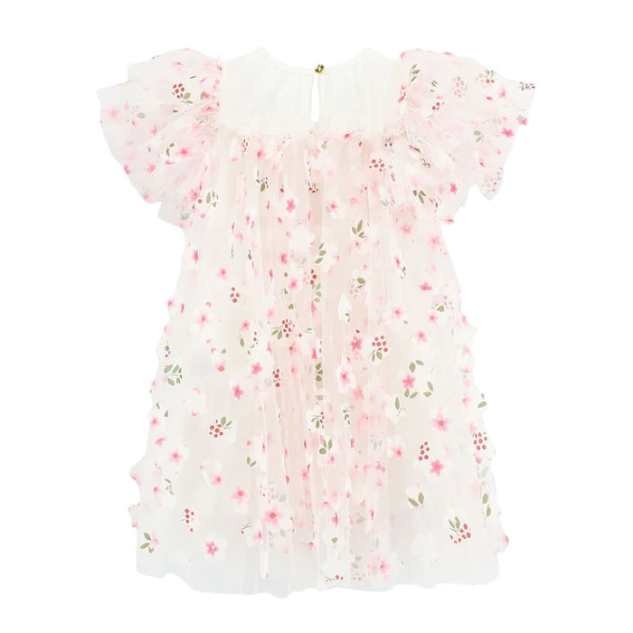 White & Pink 3D Flower Dress