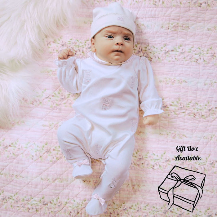 White & Pink Bunny Babygrow & Hat