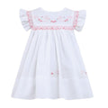 White & Pink Embroidered Smocked