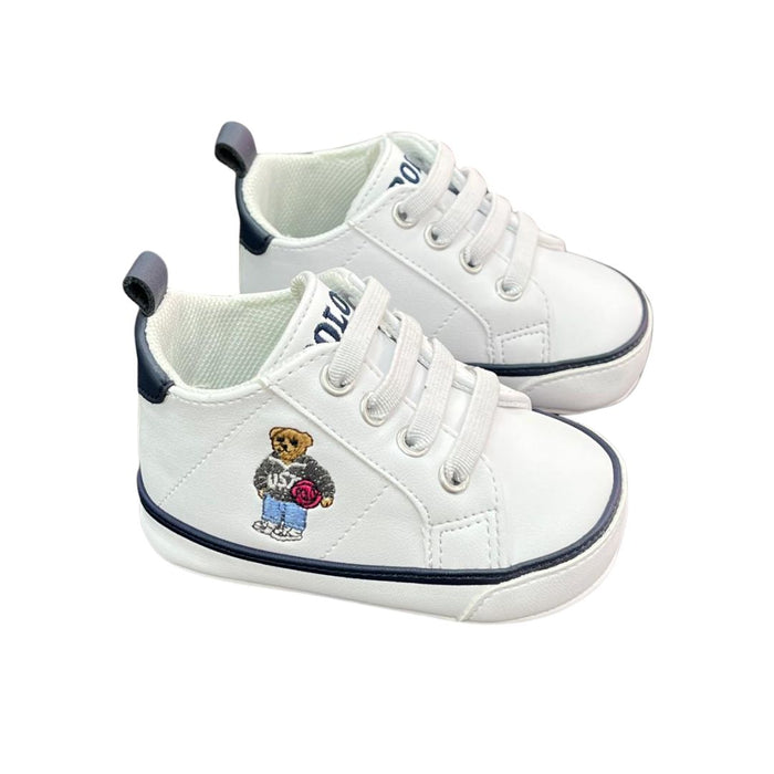 White Polo Bear Pre Walker Trainers