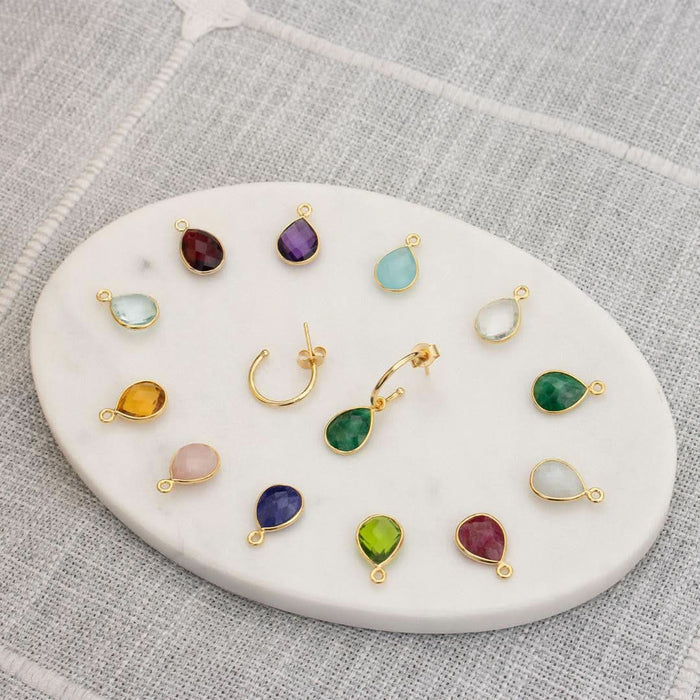 White Quartz Drop Hoop Earrings | Silver - April