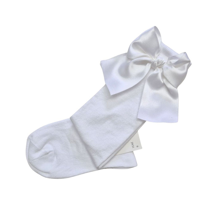 White Satin Bow Knee High Socks