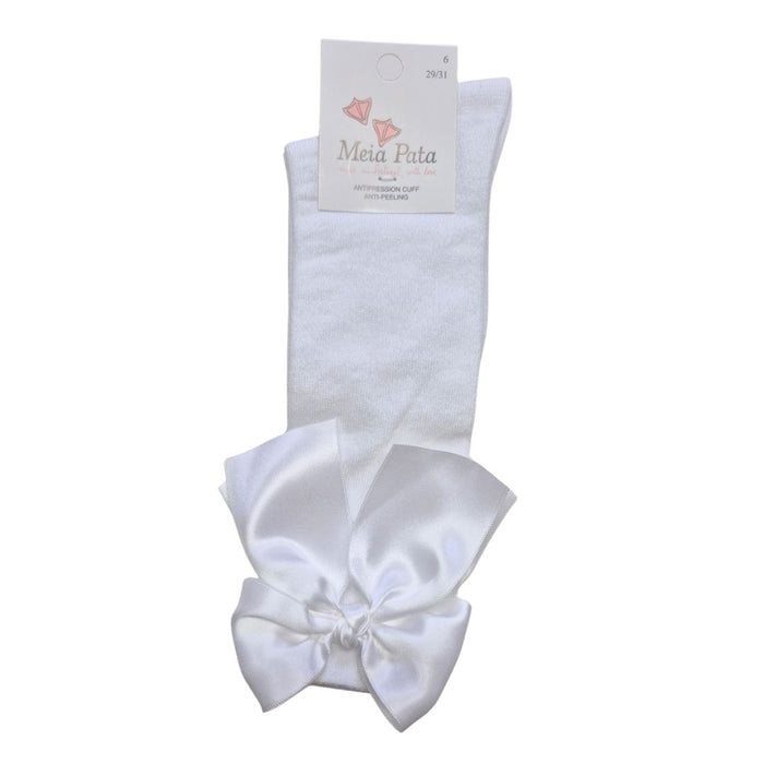 White Satin Bow Knee High Socks