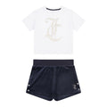 White T-Shirt & Navy Velour Shorts Set