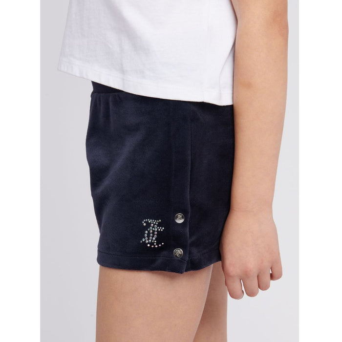 White T-Shirt & Navy Velour Shorts Set