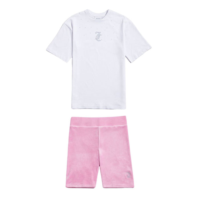 White T-Shirt & Pink Cycling Shorts Set