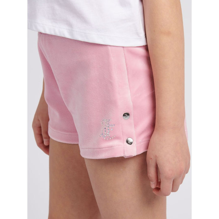White T-Shirt & Pink Velour Shorts Set