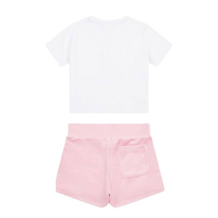 White T-Shirt & Pink Velour Shorts Set