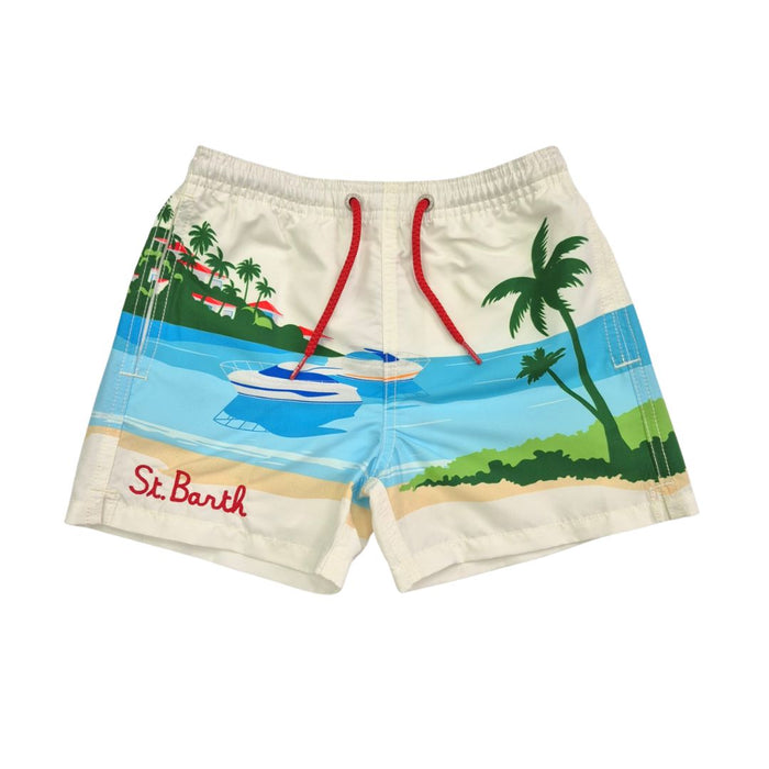 White Tropical Beach Swim Shorts