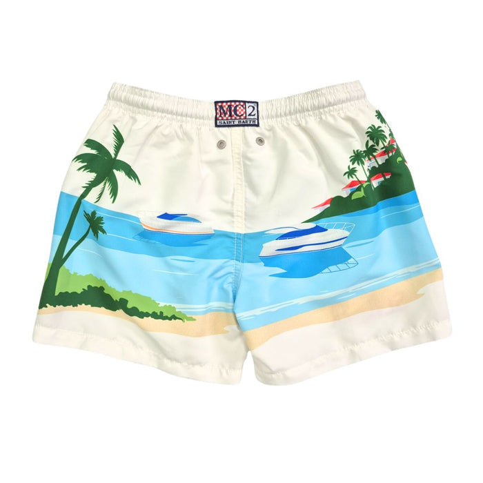 White Tropical Beach Swim Shorts