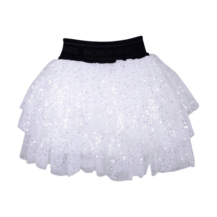 White Tulle Layered Sequin Skirt