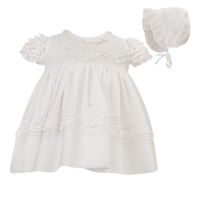 White Voile Smocked Dress & Bonnet