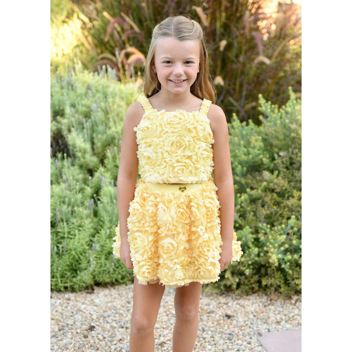 Yellow 3D Roses Skirt Set