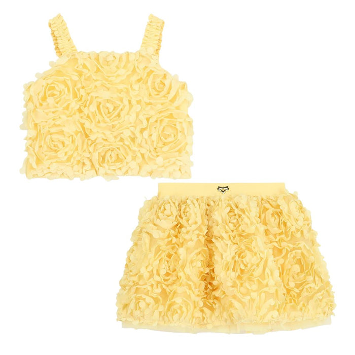 Yellow 3D Roses Skirt Set